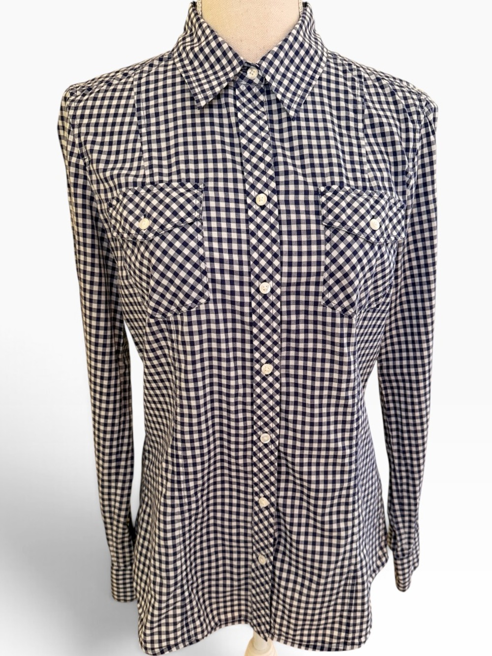 Banana Republic Navy and White Cotton Gingham Button-Up Shirt M
